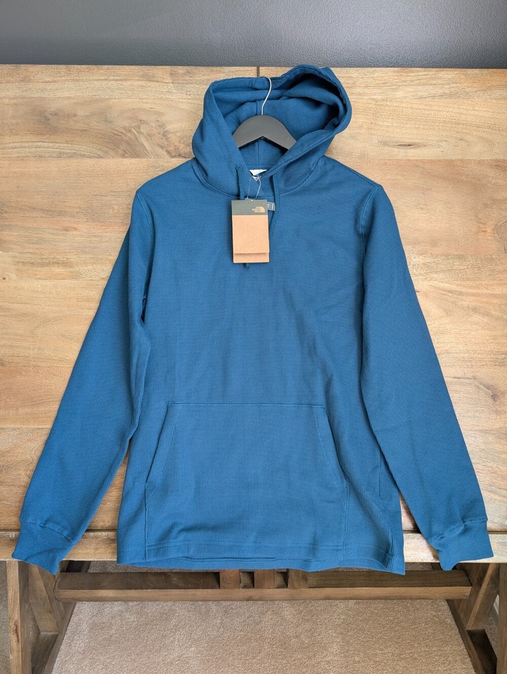 The North Face Waffle Hoodie Mens Medium Dark Blue Midnight Petrol Pullover NWT